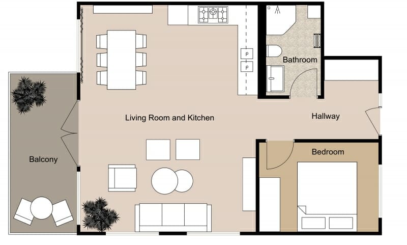 Black and beige 2D floor plan