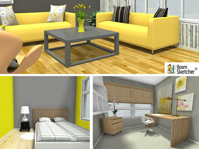 RoomSketcher 3D Photos Room Design Color Ideas Yellow Grey