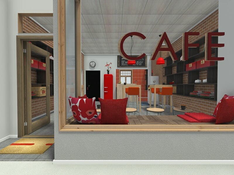 RoomSketcher café design idea with signage