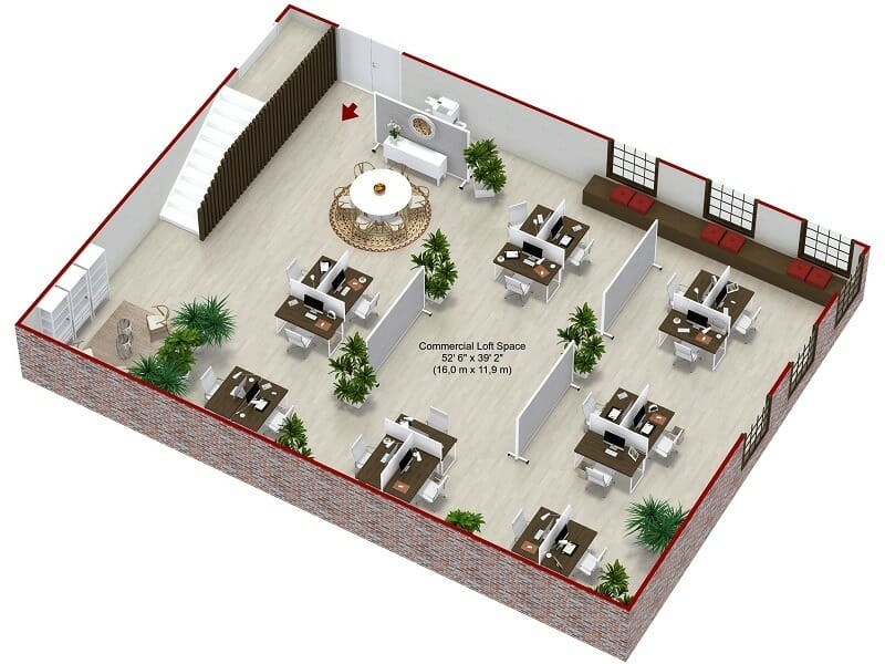 RoomSketcher Commercial Real Estate Floor Plan Loft 3D Custom