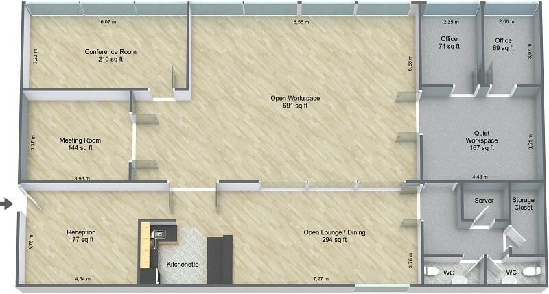 RoomSketcher Commercial Real Estate Floor Plan Office Space 3D Top View