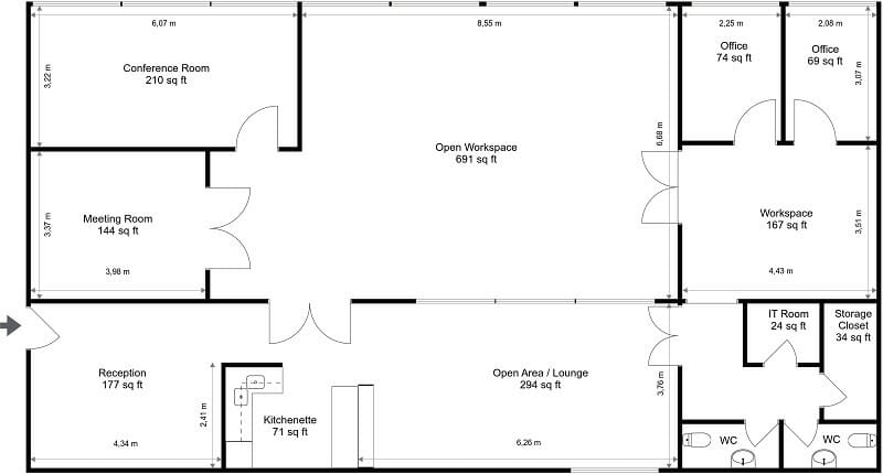 RoomSketcher Commercial Real Estate Floor Plans 2D Black and White
