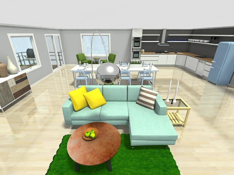 RoomSketcher Home Design Software 3D Photo Modern Open Living Room Idea