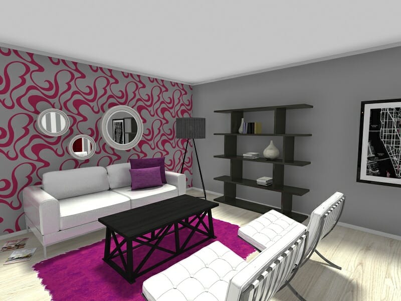 RoomSketcher Home Designer small living room layout wallpaper accent wall