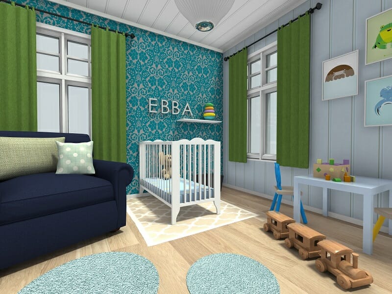 RoomSketcher nursery decor ideas name mural wall letters