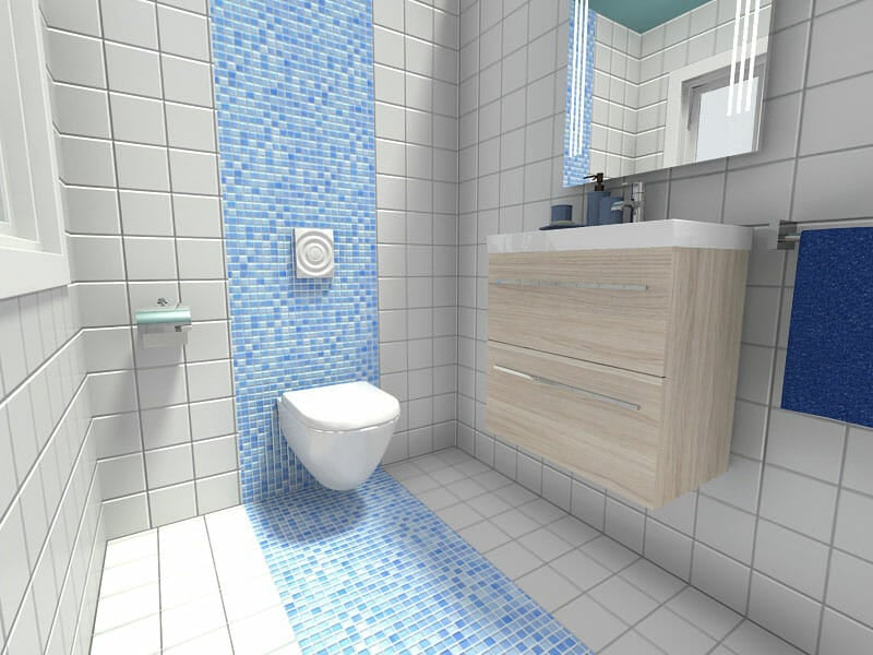 RoomSketcher Small Bathroom Ideas Accent Wall Blue Mosaic Tile