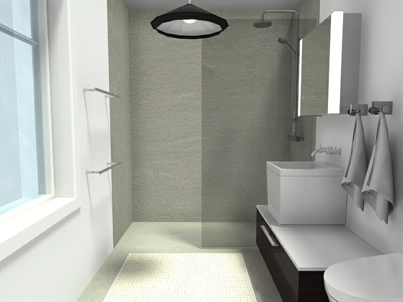 RoomSketcher Small Bathroom Ideas Curbless Shower Glass Panel