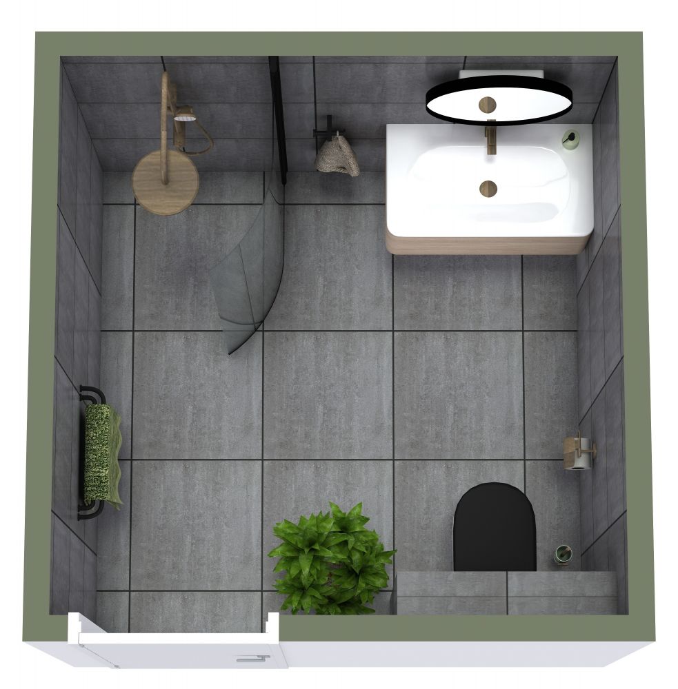 Square Bathroom 3D Floor Plan