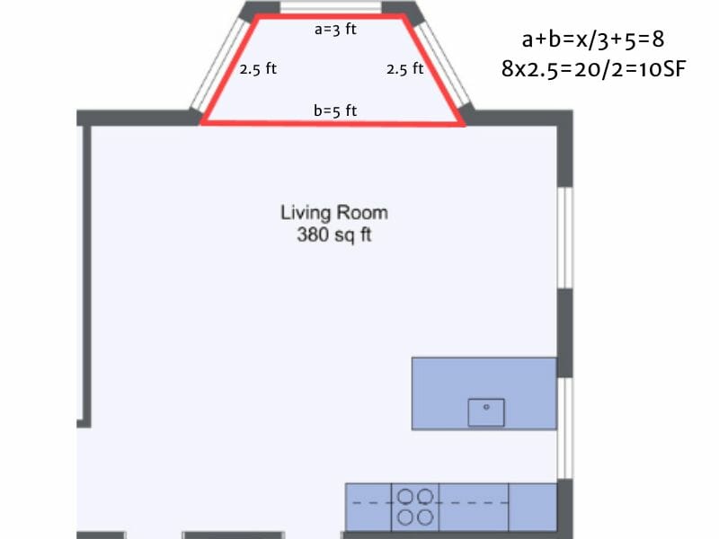 calculate square footage of trapezoid area