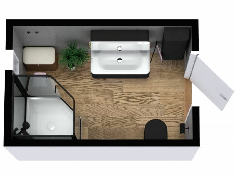 3/4 quarter bathroom layout 3D