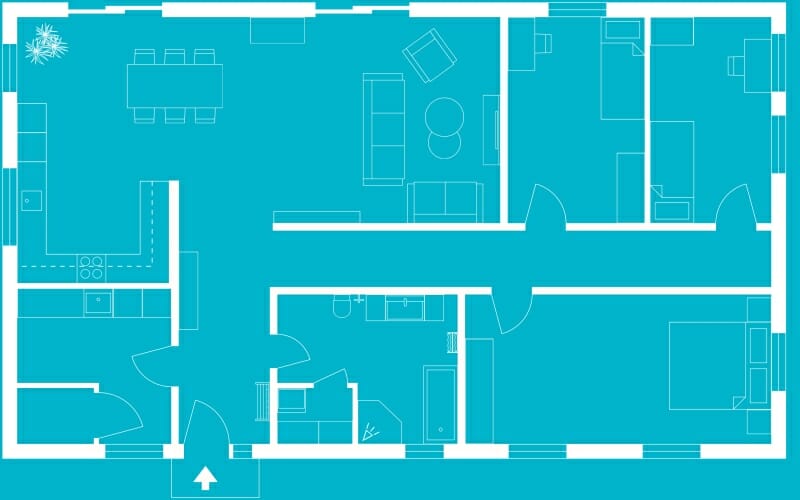 Transparent Background 2D Floor Plan Blueprint Style
