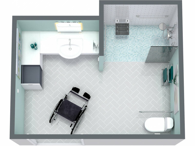 Wheelchair accessible bathroom 3d floor plan