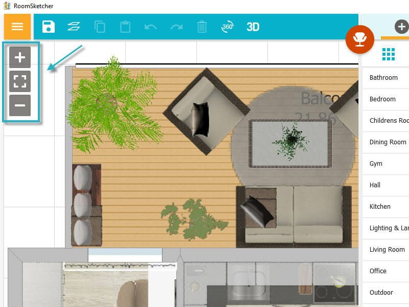 RoomSketcher App workspace zoom